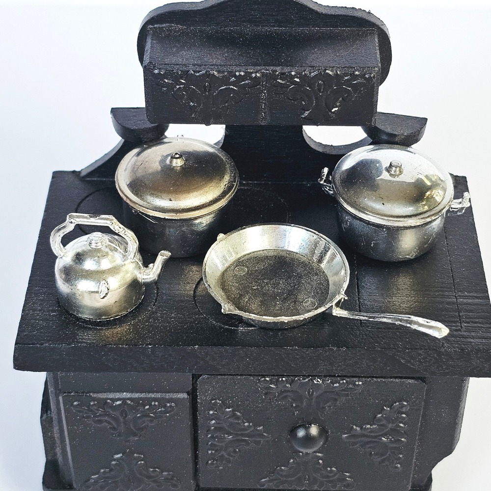 Vtg‎ Dollhouse Cookware Set Silver Pewter Miniature Kitchen Pots Pans Lids Tea